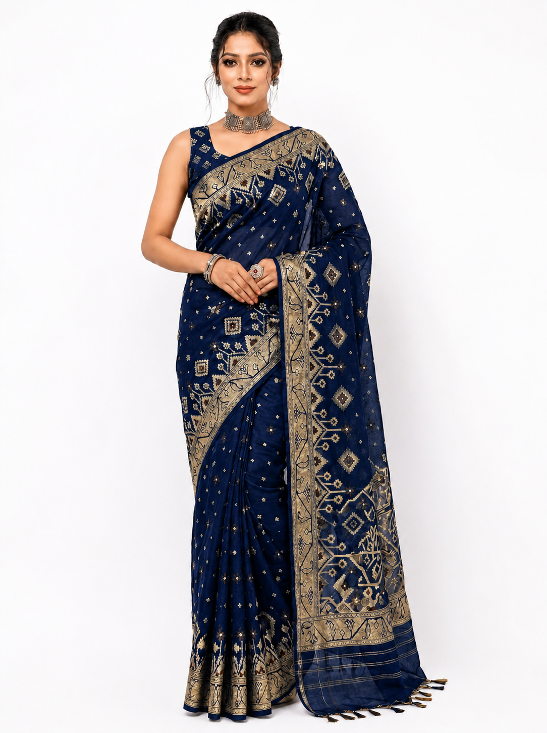 নীল সুতি জামদানি শাড়ি 7051